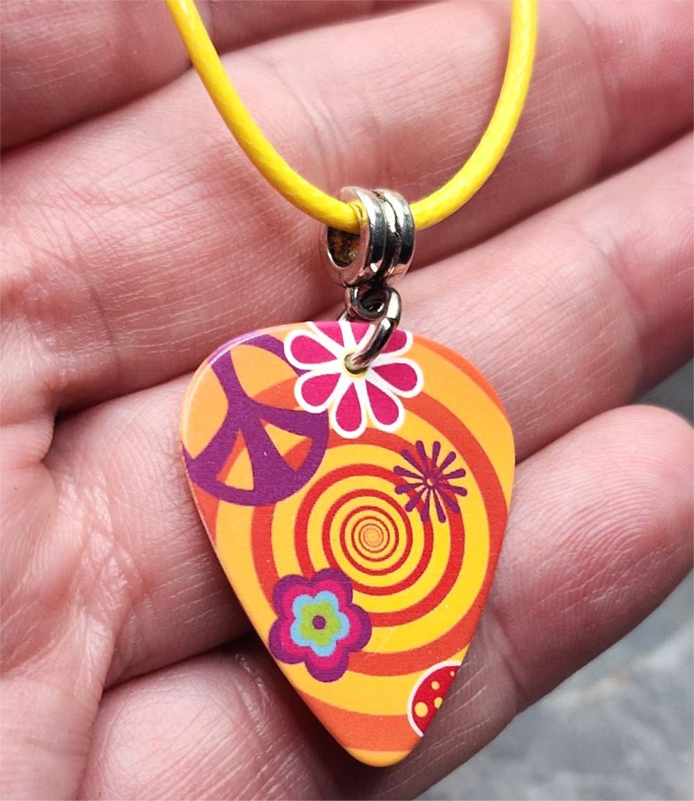 Peace Sign and Flower Power Guitar Pick Necklace