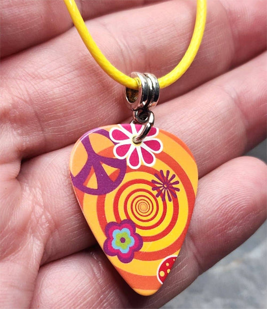 Peace Sign and Flower Power Guitar Pick Necklace