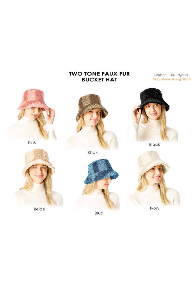 Two Tone Faux Fur Bucket Hat