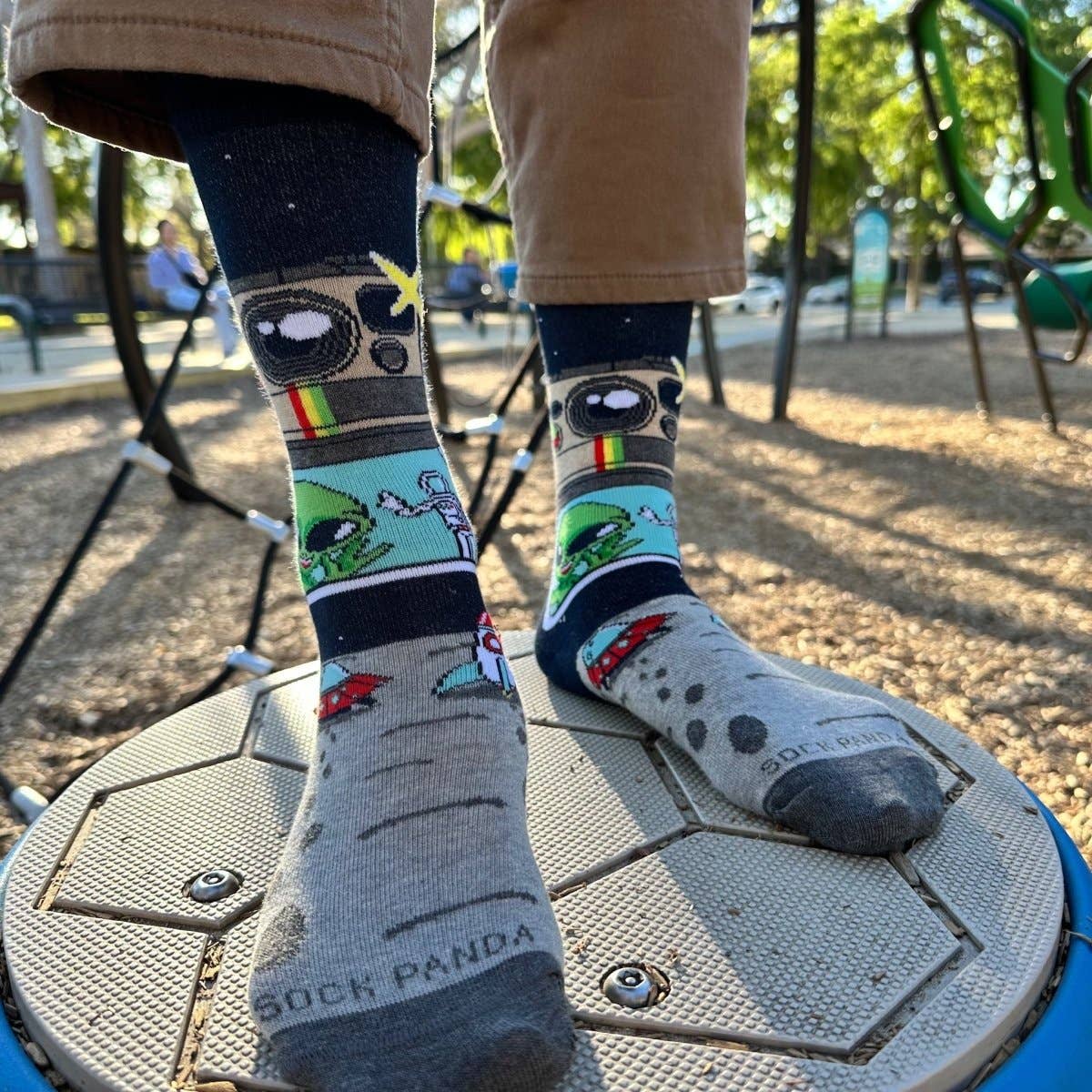 Space Alien Astronaut Selfie Socks from the Sock Panda (Adult Small)