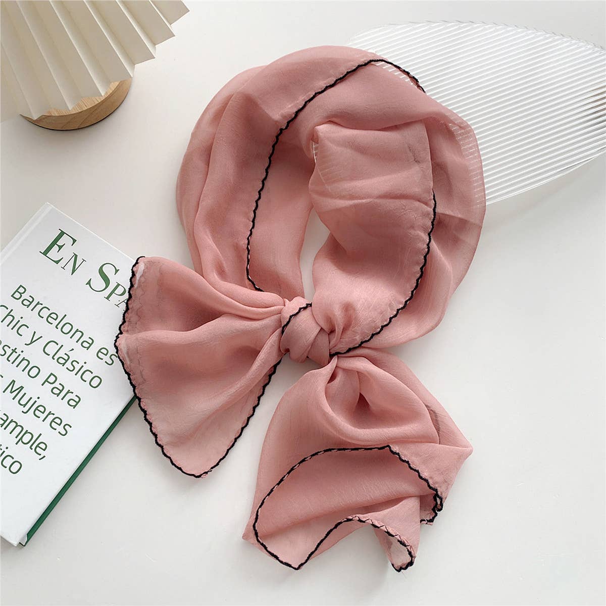 Long solid scarf with beaded edge
