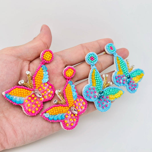 Colorful butterfly beaded earrings