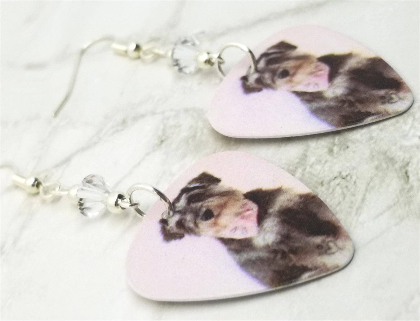 Schnauzer with a Bandanna Guitar Pick Earrings with Clear Sw