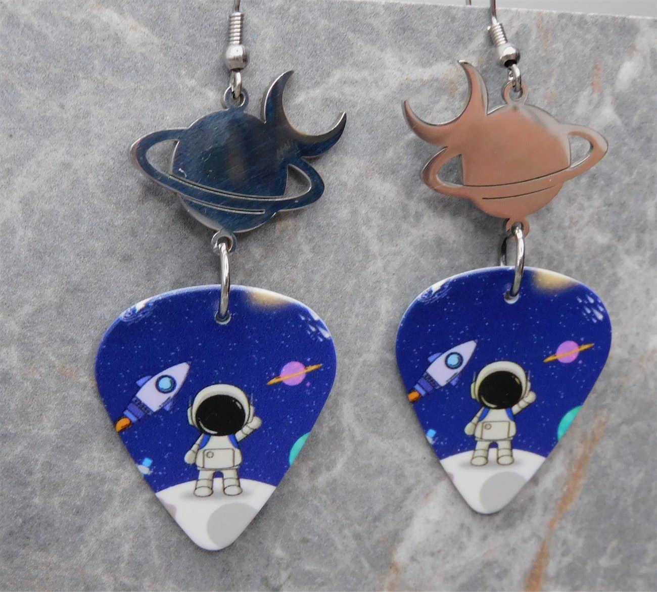 Little Astronaut Guitar Pick Earrings w Stainless Steel