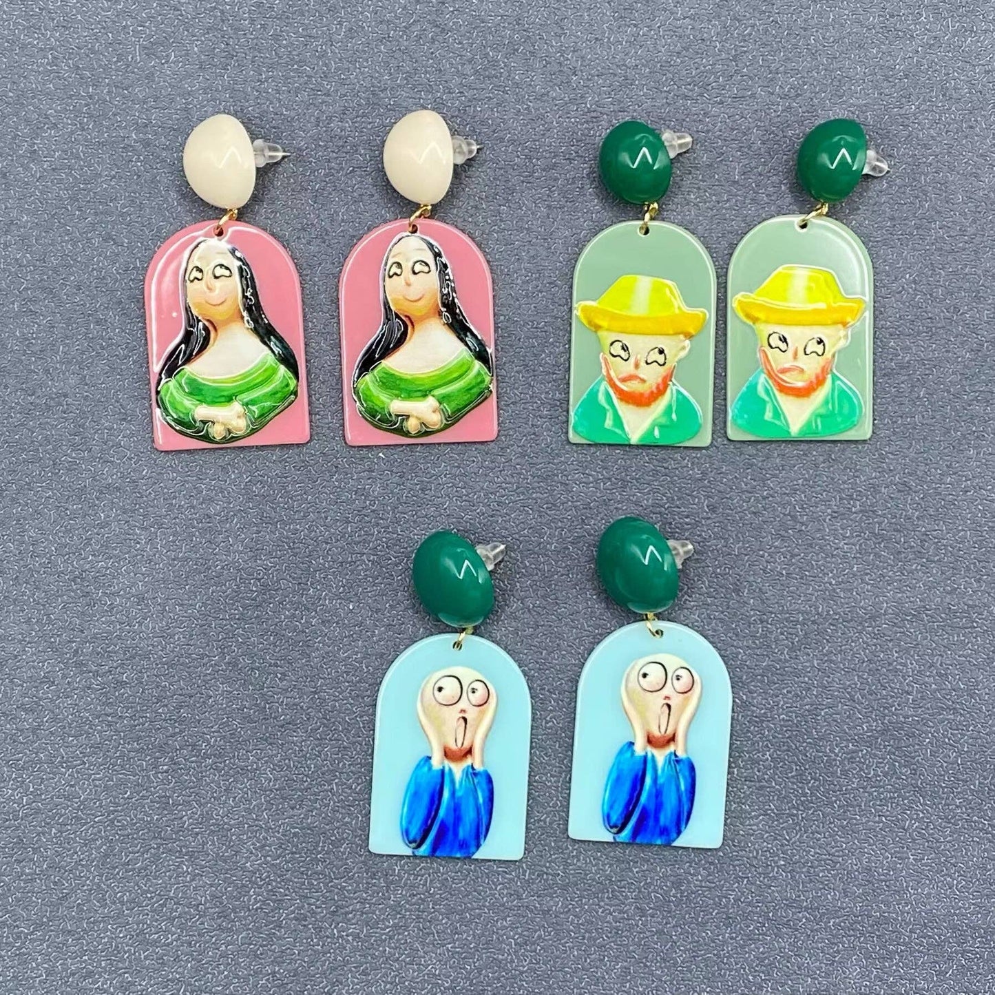 Funny Oil Painting Style Figure Dangle Earrings