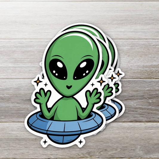 Cute Alien in Saucer Sticker