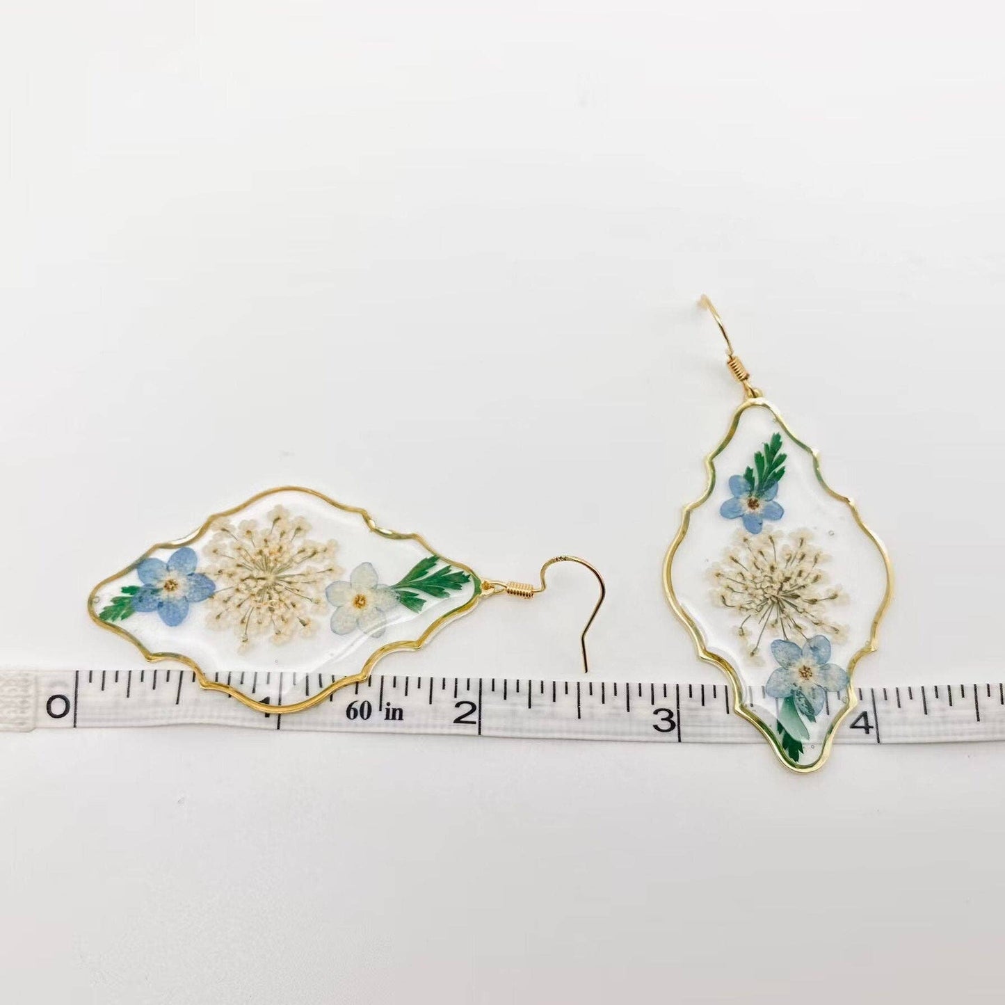 Geometric Pressed Plant Dried Flower Dangle Earrings - PDF