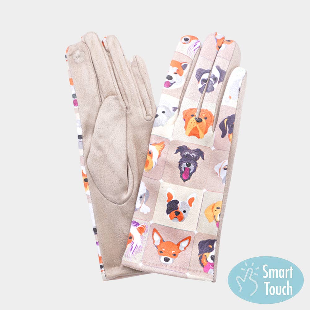 Playful Dog Face Printed Smart Touch Gloves