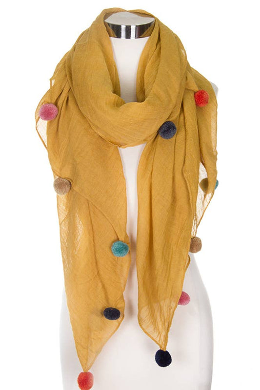 Multi Color Pom Solid Oblong Scarf