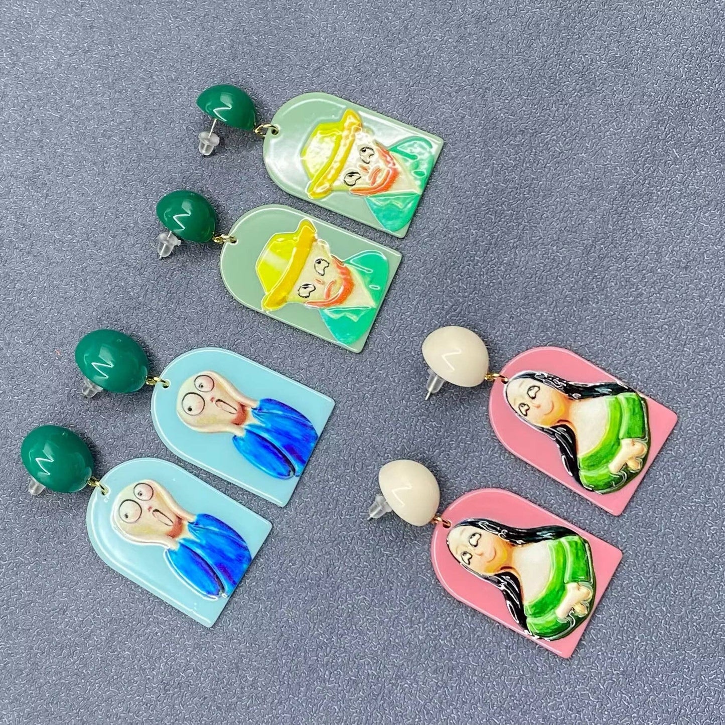 Funny Oil Painting Style Figure Dangle Earrings