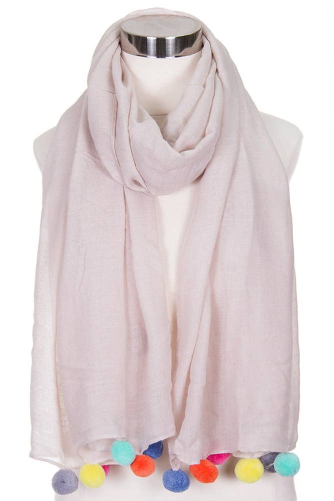 Solid Pom Pom Edge Trim Solid Oblong Scarf