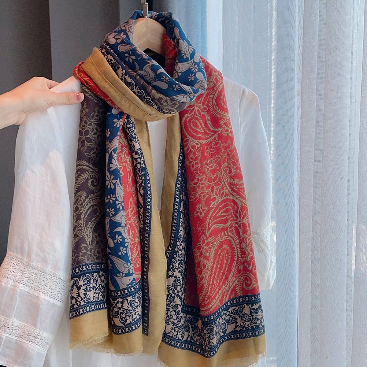 Paisley cotton linen scarf