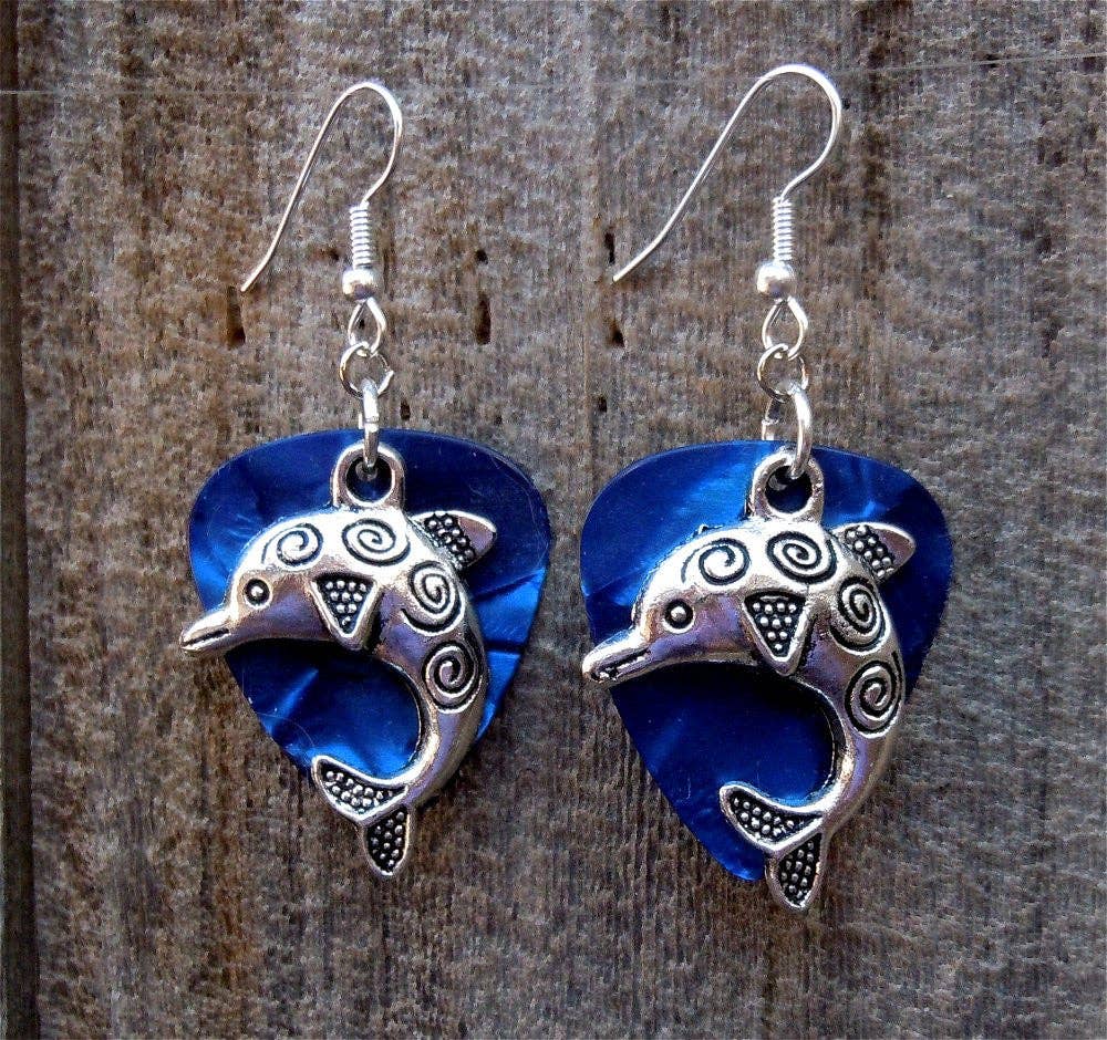 Dolphin Charm Guitar Pick Earrings