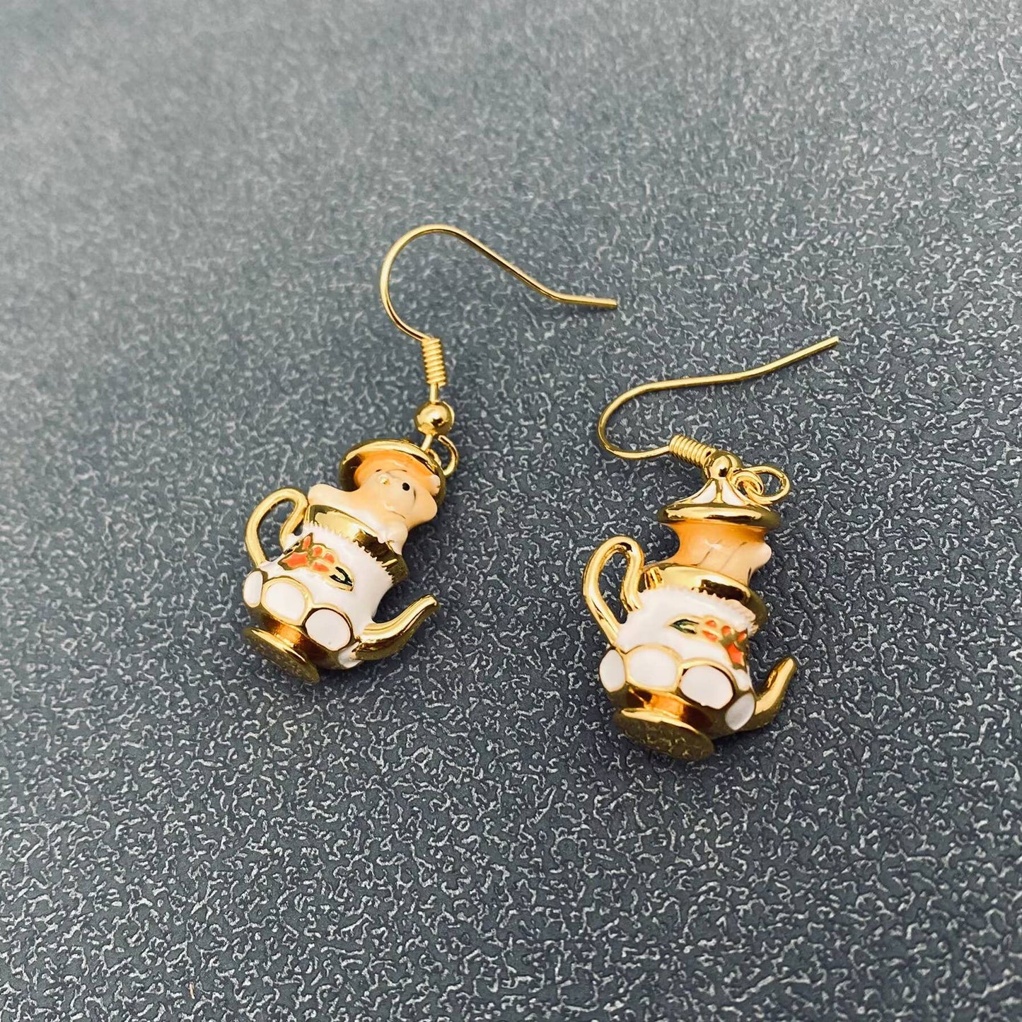 The Chipmunk In The Teacup Creative Enamel Dangle Earrings