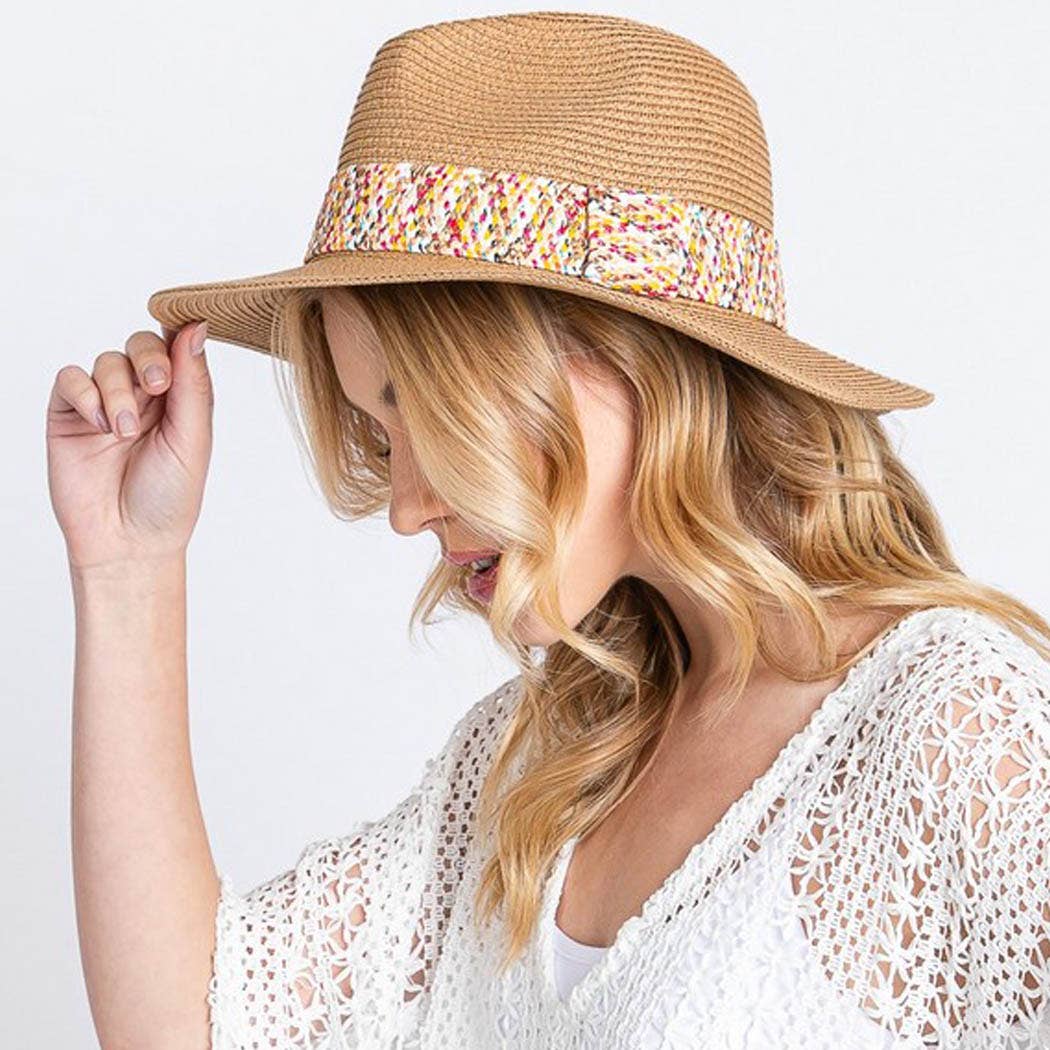 Multi color straw band hat