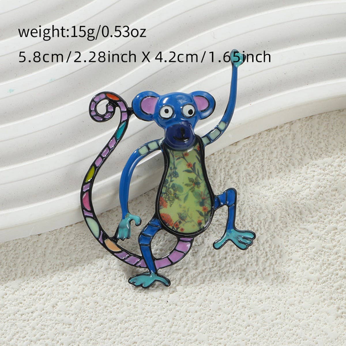 Cat and monkey enamel brooch/pin