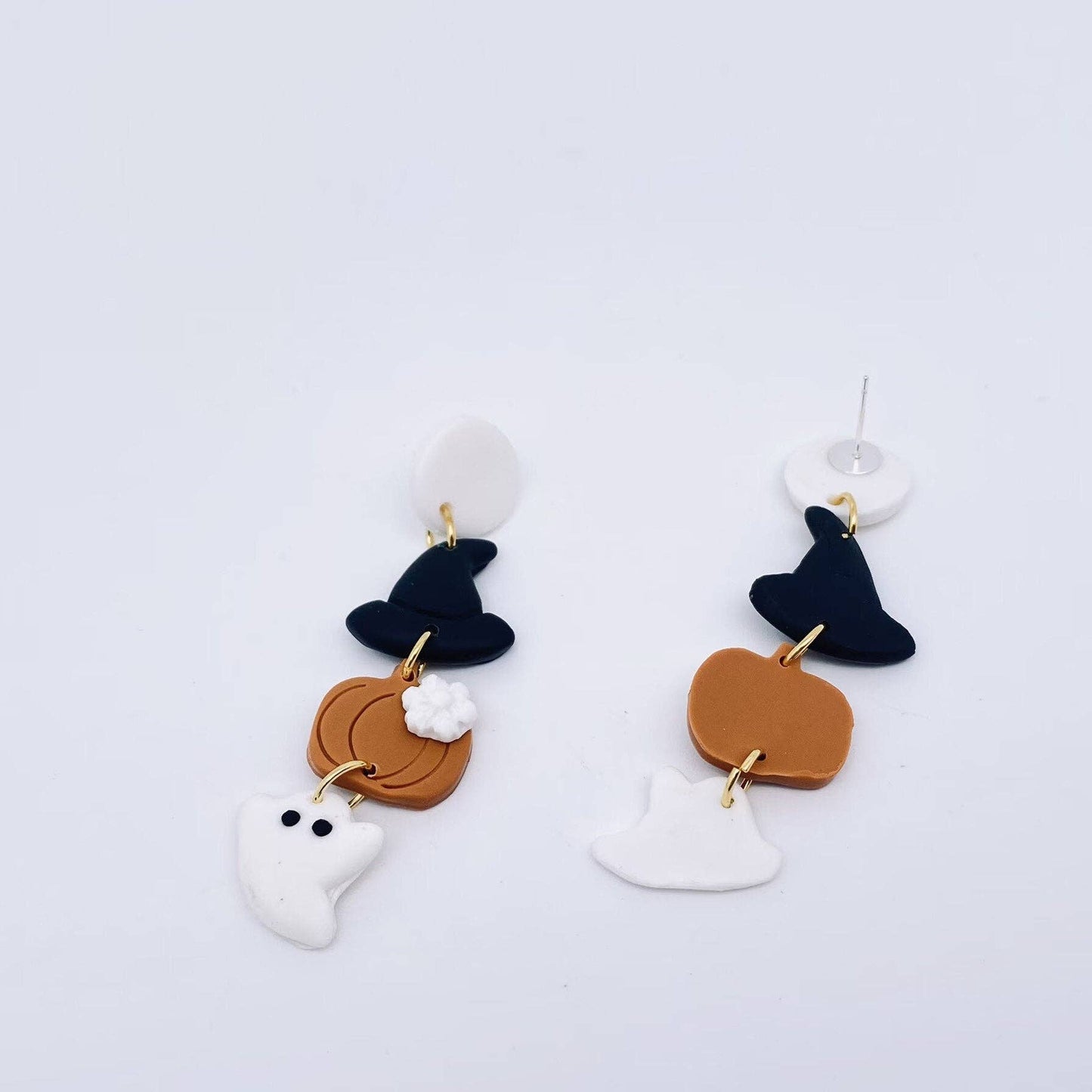 Halloween Hat Pumpkin Ghost  Clay Post Earrings