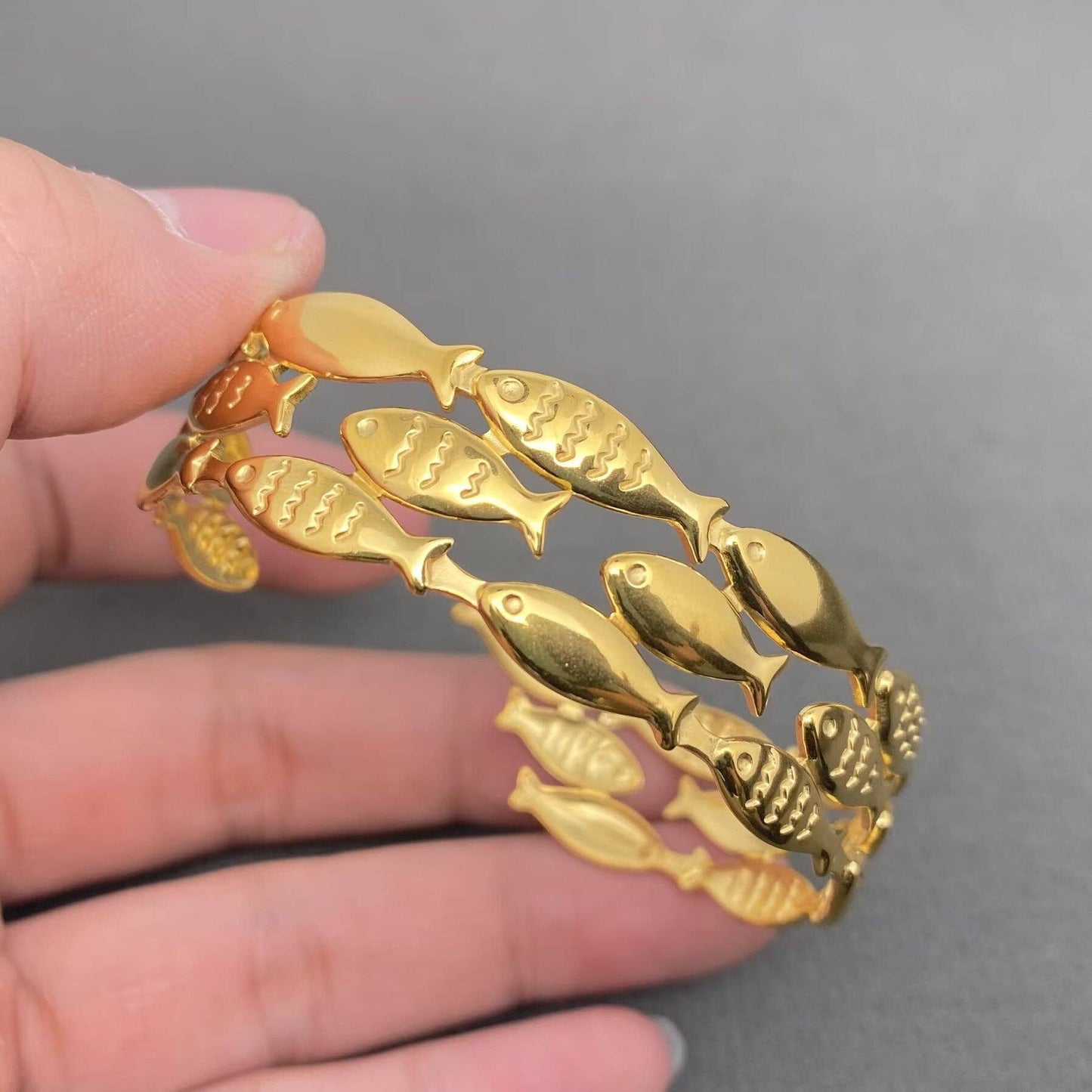 18K Gold Plated Stainless Steel Shoal of Fish Cuff