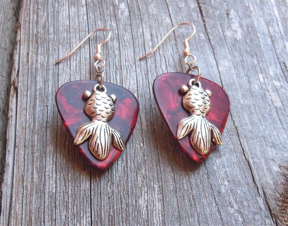 Goldfish Charm Guitar Pick Earrings