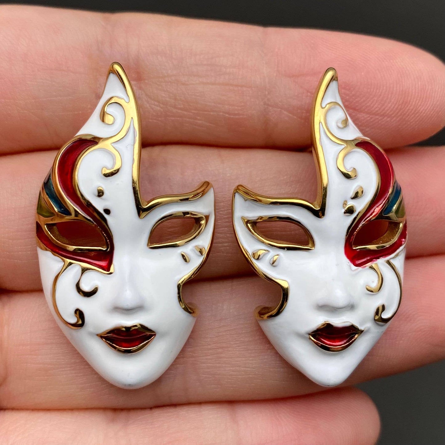 Enamel Mask 18K Gold Plated  Stud Earrings