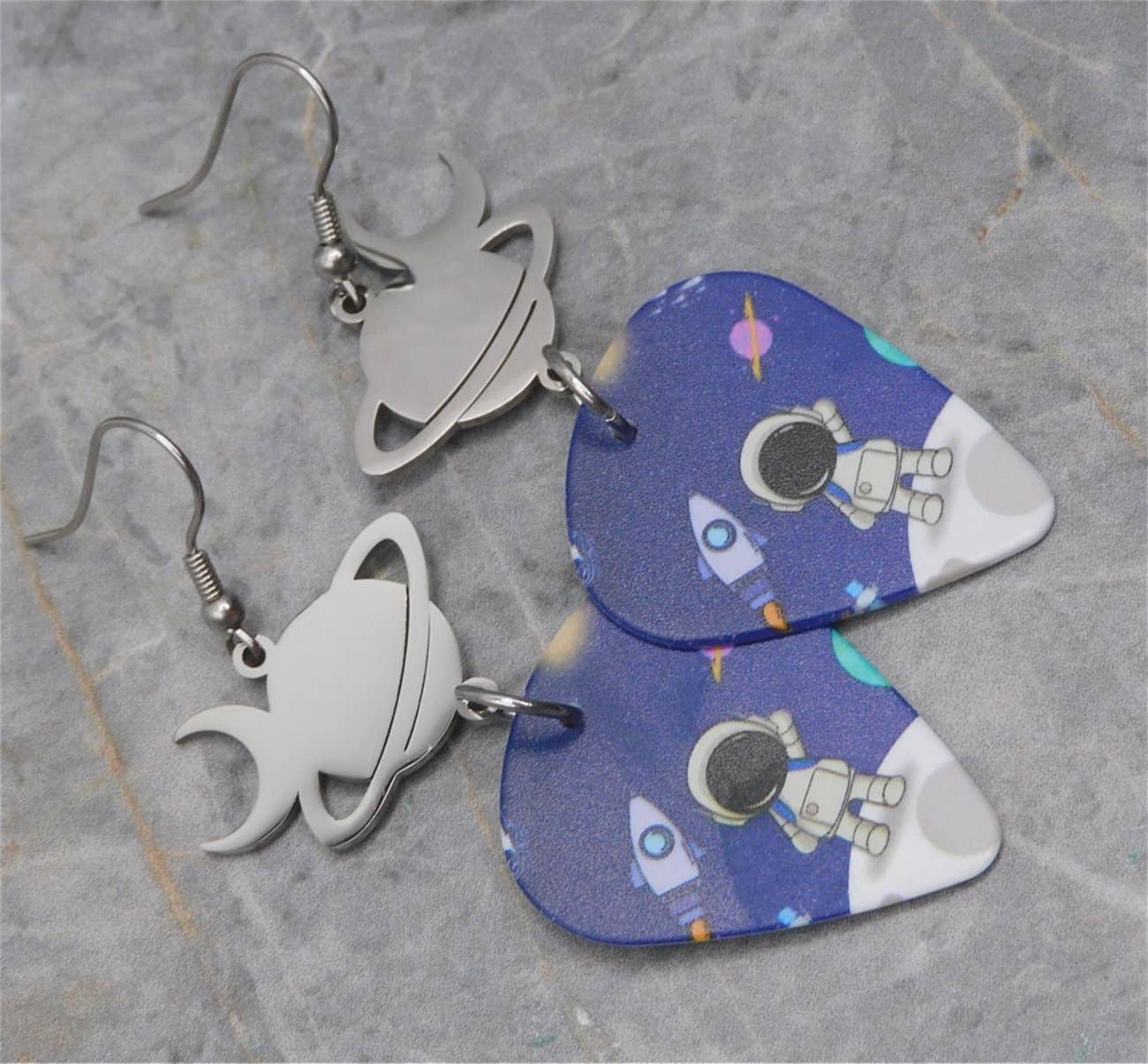 Little Astronaut Guitar Pick Earrings w Stainless Steel