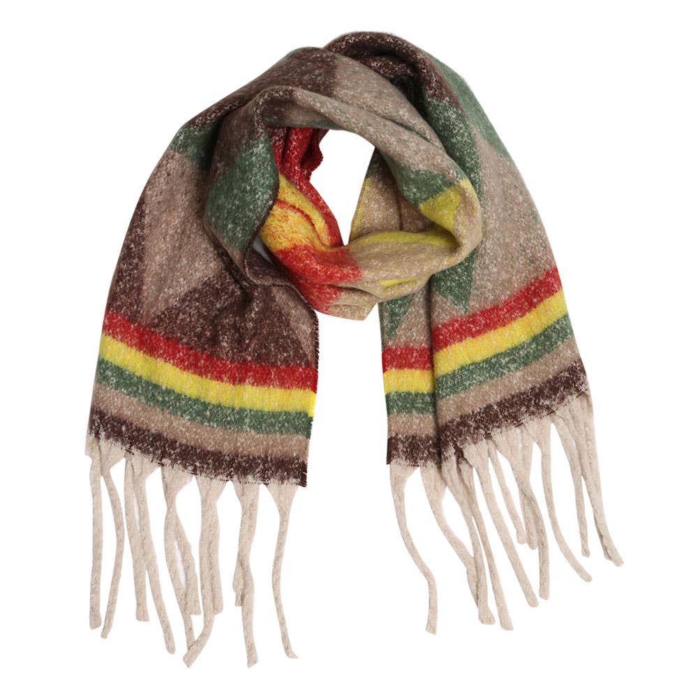 Cozy Chunky Geometric Plaid Oblong Fringe Winter Scarf