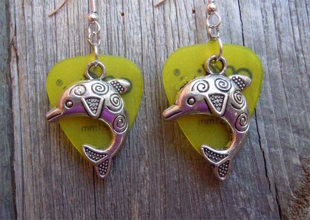 Dolphin Charm Guitar Pick Earrings