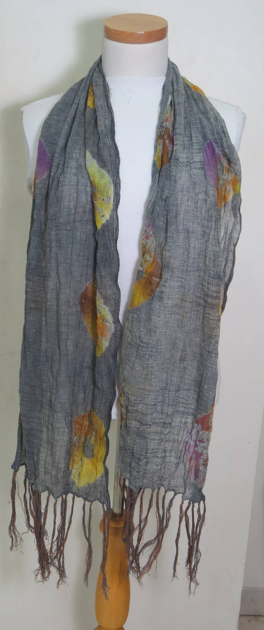 Cotton pom pom tassel grey scarf