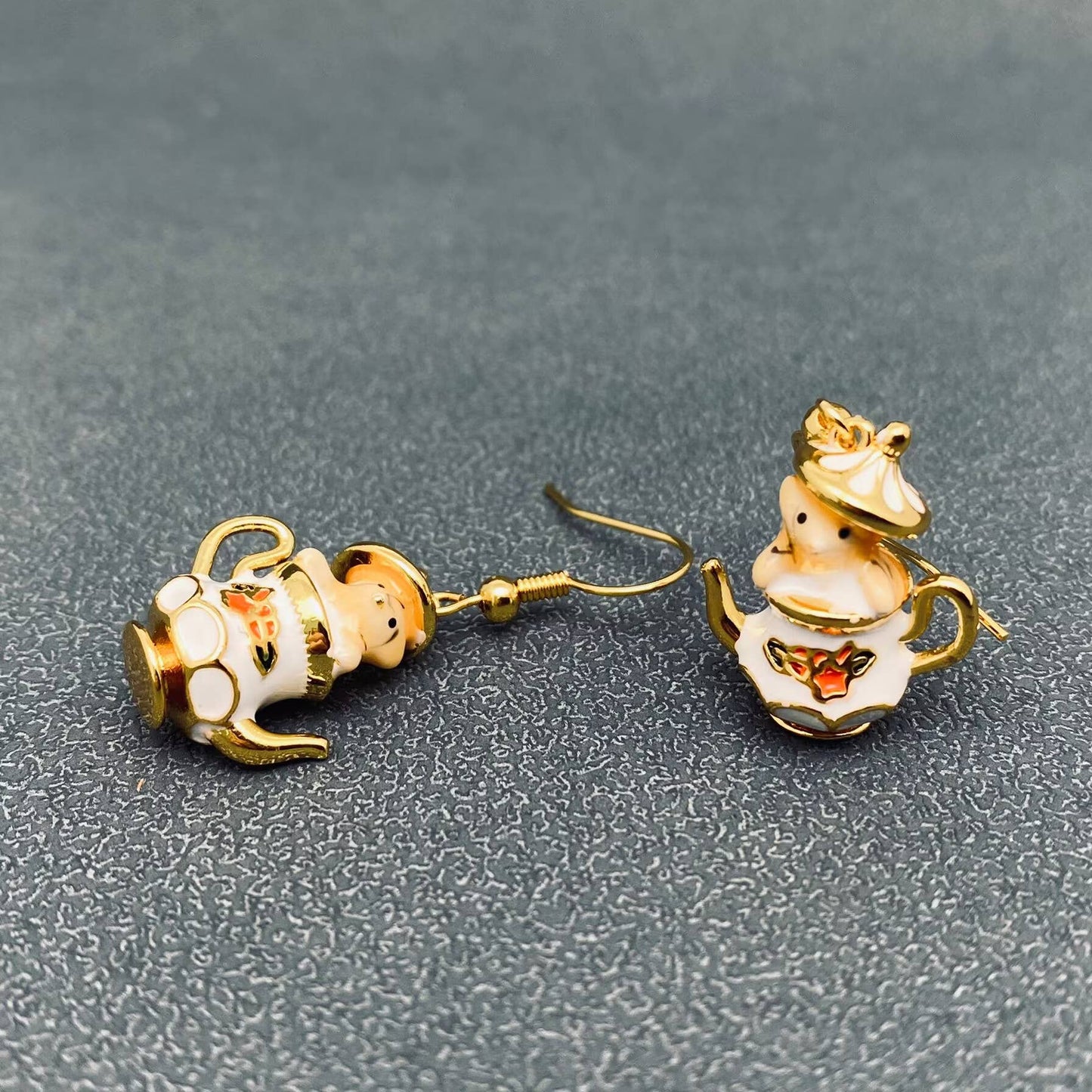 The Chipmunk In The Teacup Creative Enamel Dangle Earrings