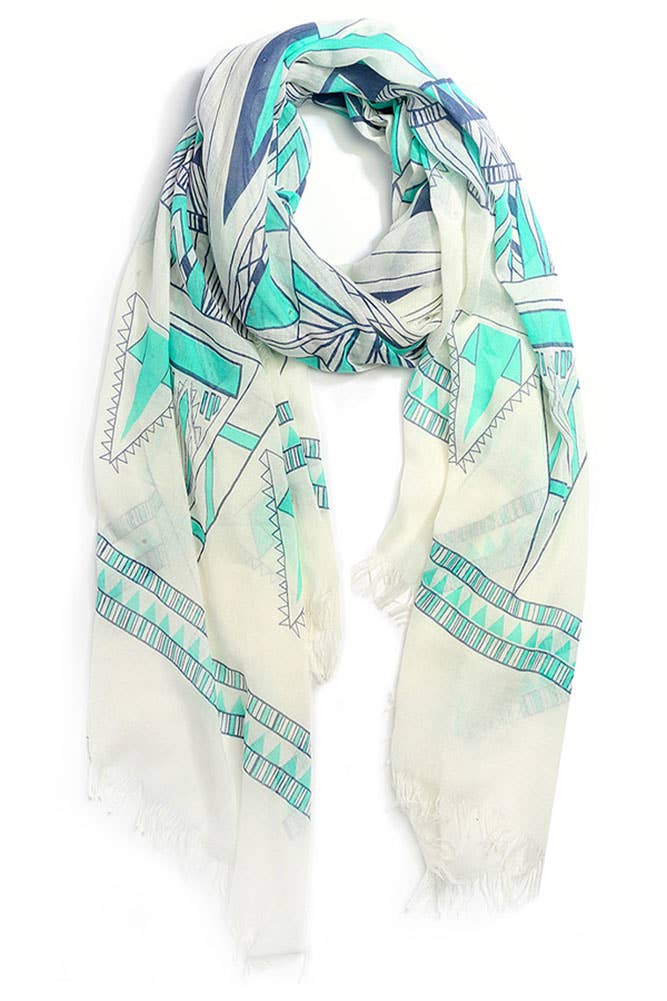 Geometric Tribal Pattern Fringe Edge Oblong Scarf