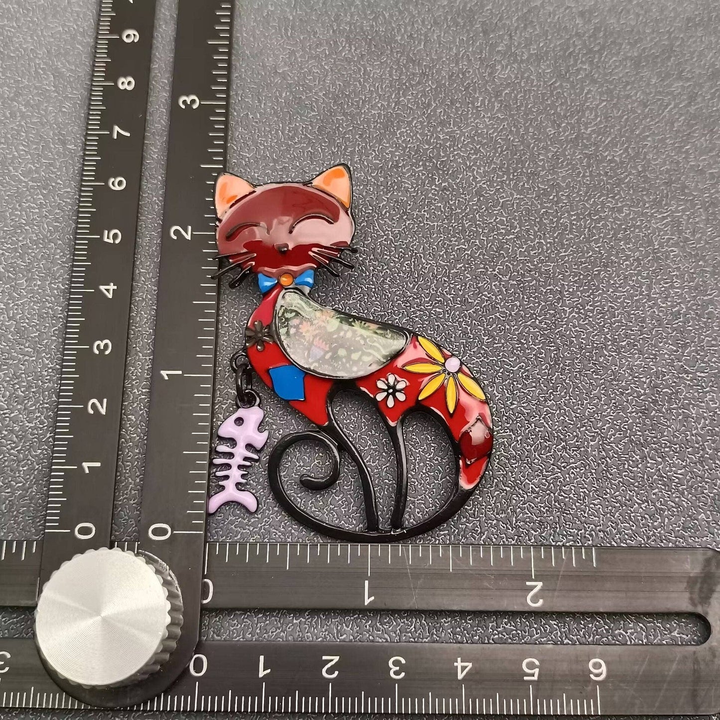 Enamel Fishbone Charm Cat Brooch