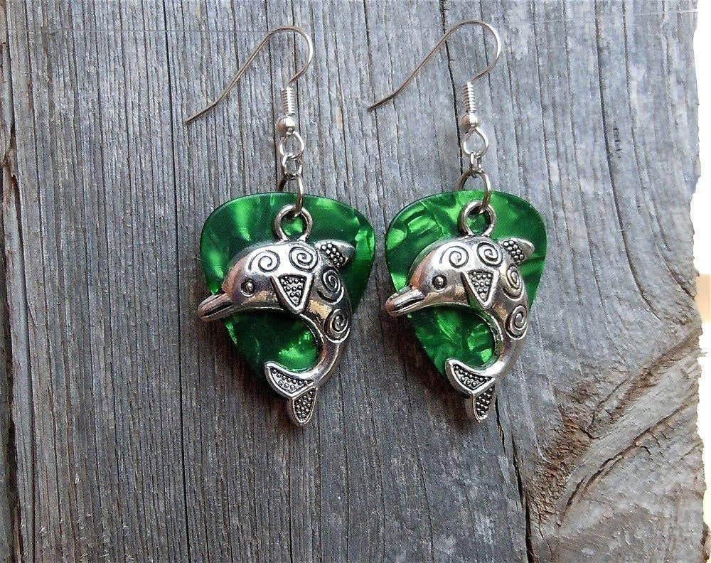 Dolphin Charm Guitar Pick Earrings