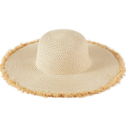 Frayed edge floppy straw hat