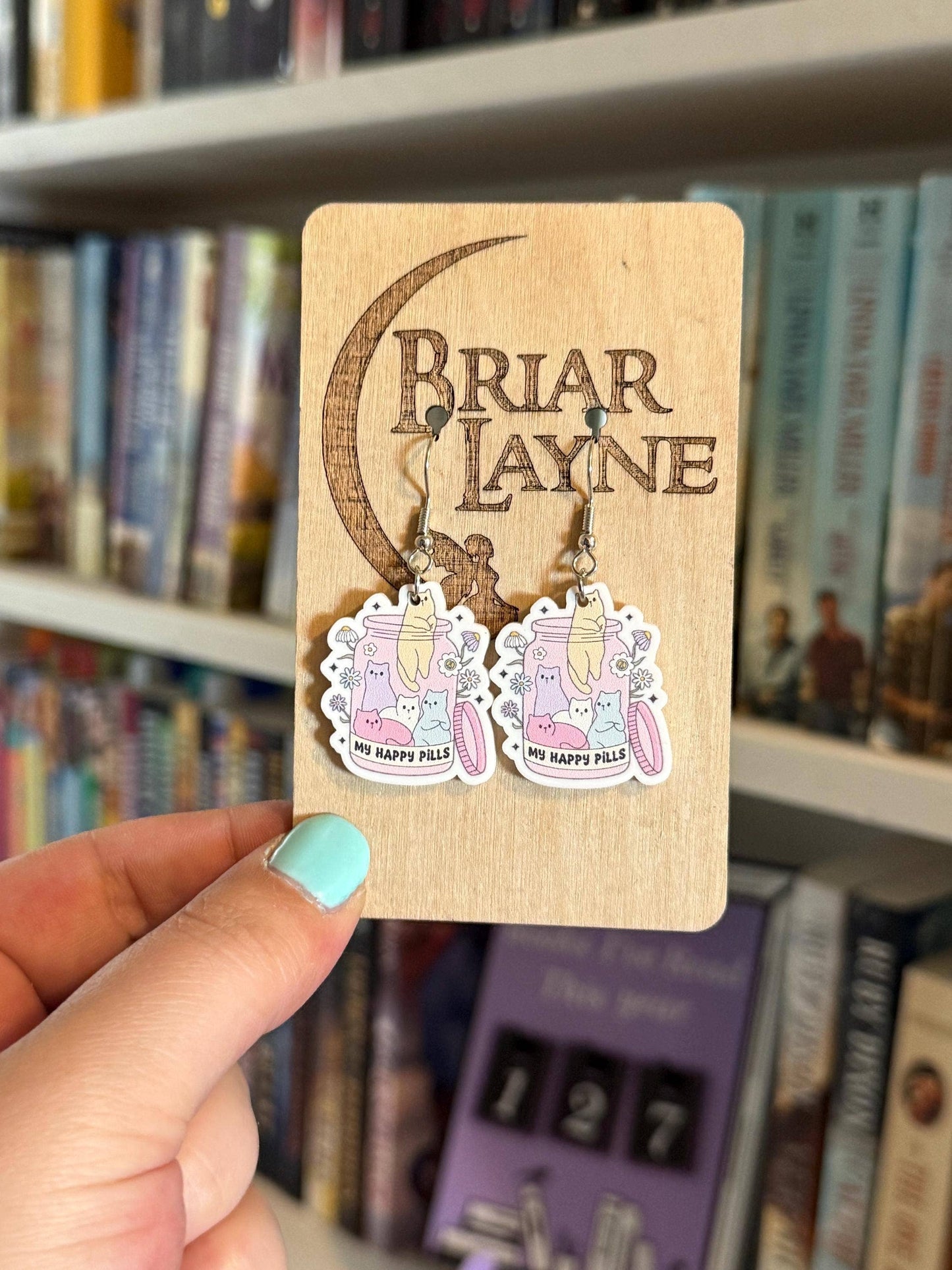 Happy Pills Cat & Book Lovers Themed Earrings