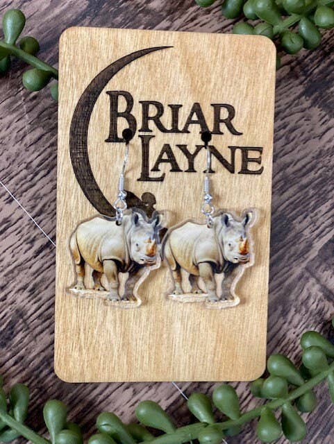 African Rhino Safari Earrings with Black & White Rhino Motif