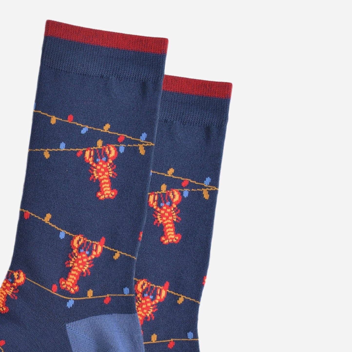 Men's Bamboo Socks - Navy Blue, Lobster Party Lights