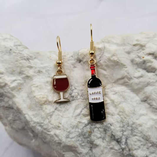 Red Wine Bottle and Goblet Earrings