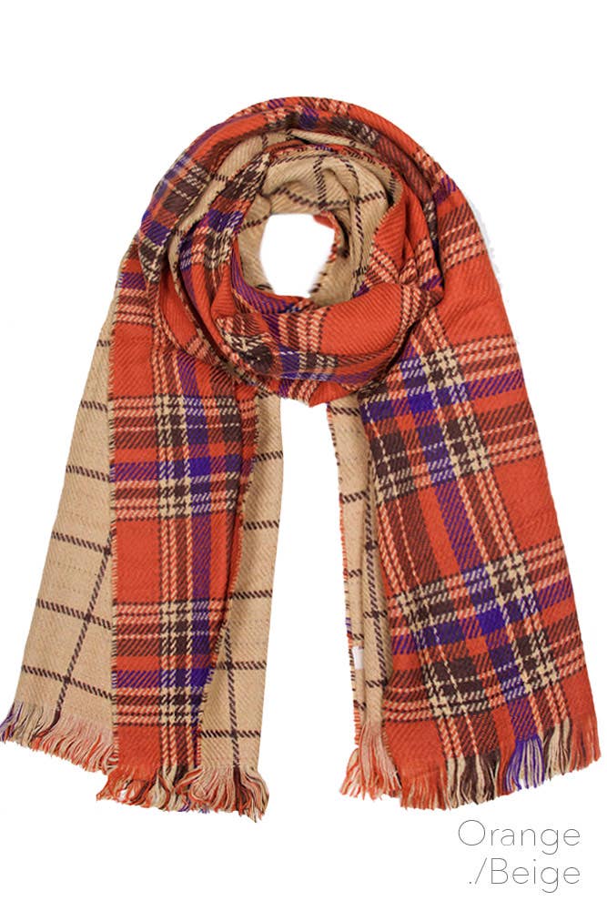 Reversible Plaid Check Pattern Winter Scarf