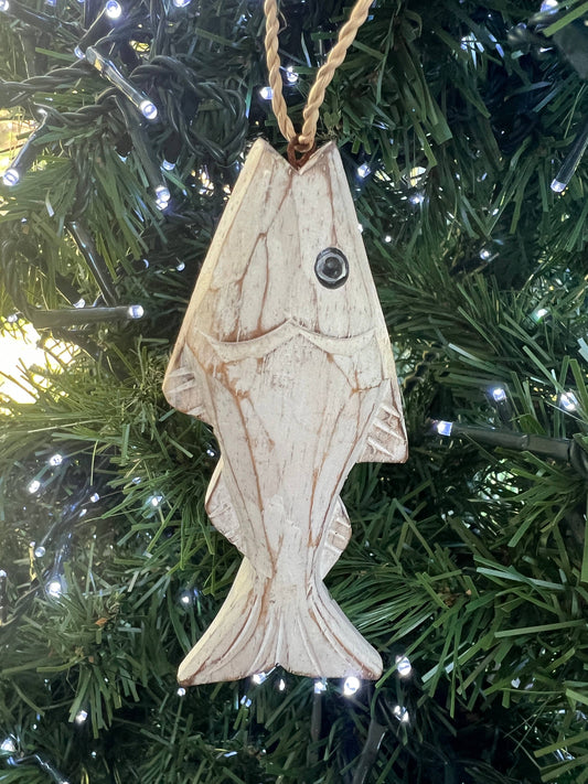 White fish wood hand carved & painted ornament