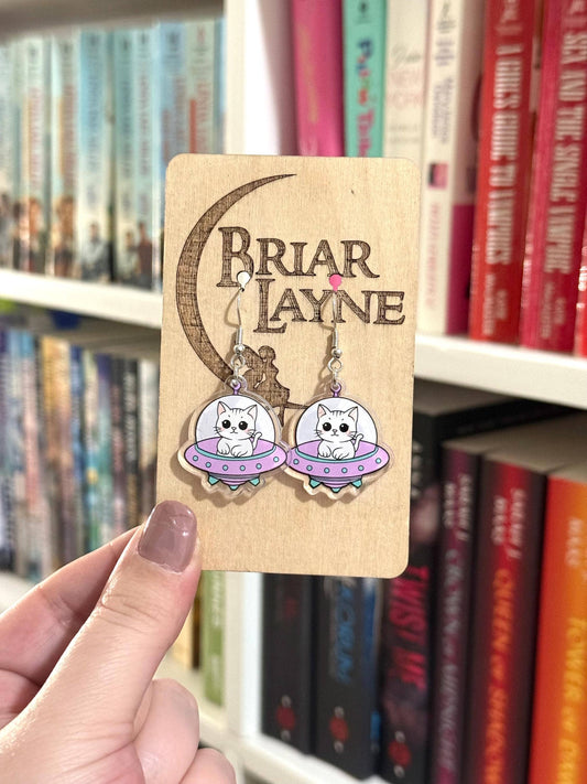 Space Cat and Spaceship Earrings for Booklovers