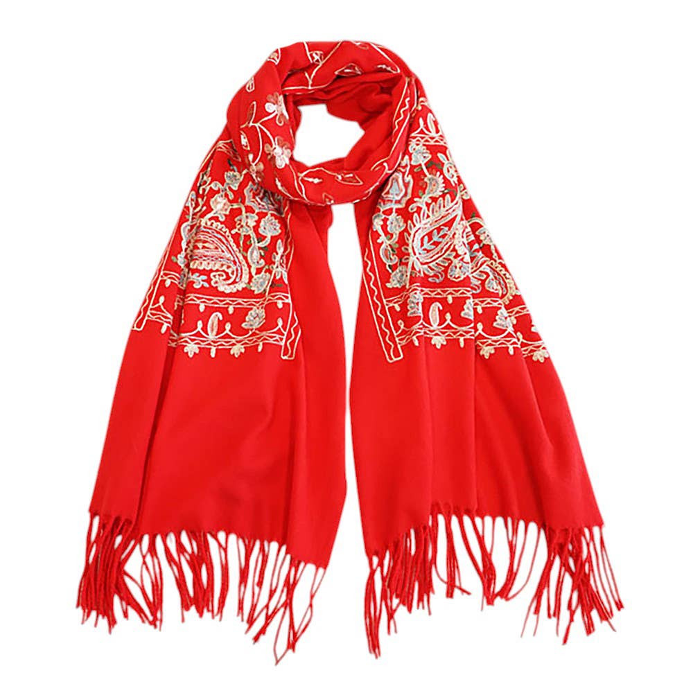 Floral Tassel Cashmere Feel Scarf