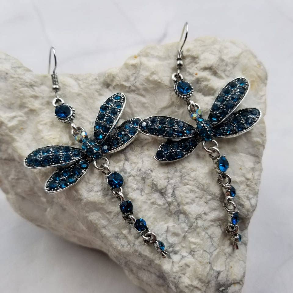 Blue Crystal Mystic Dragonfly Earrings