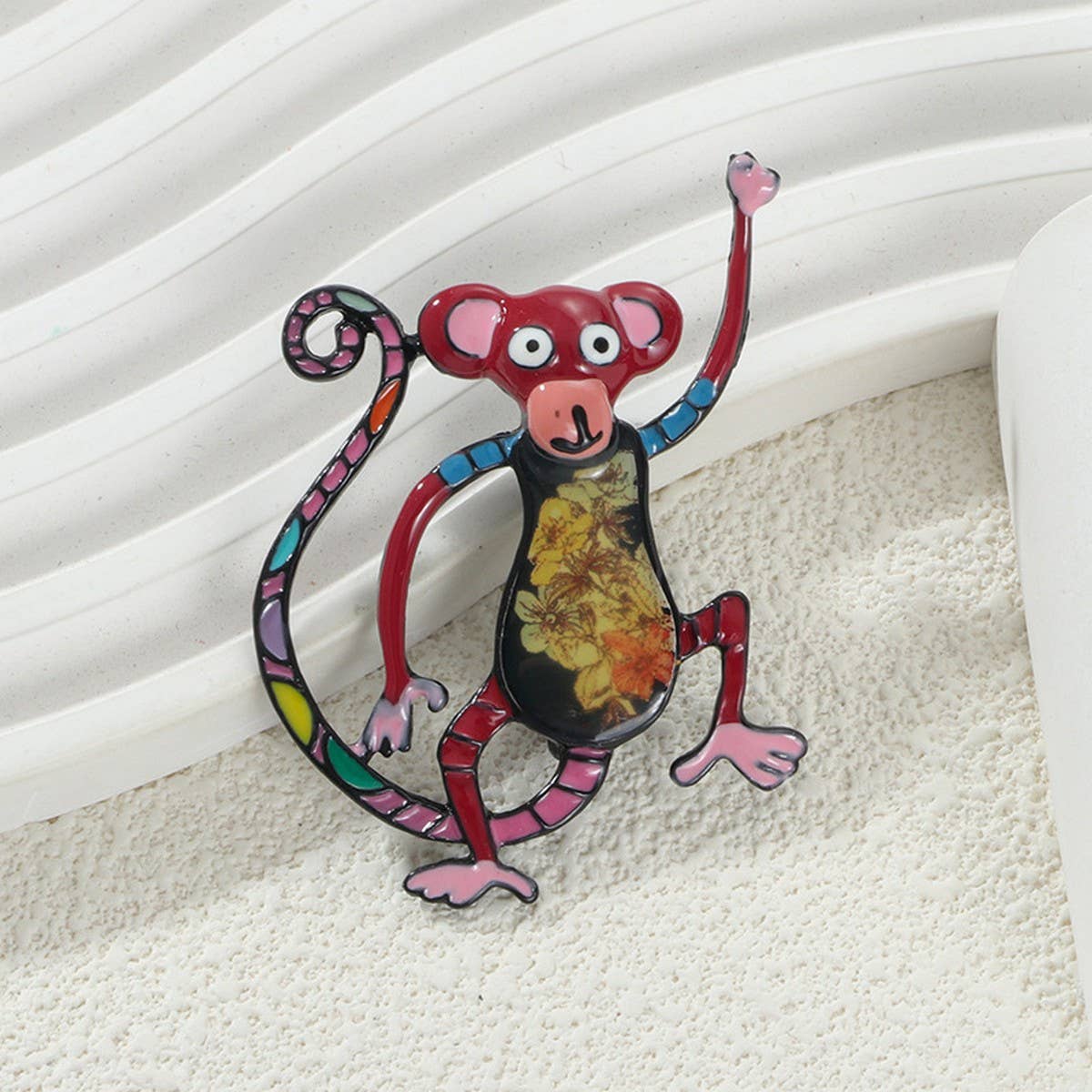 Cat and monkey enamel brooch/pin
