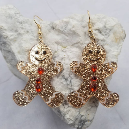 Sparkle Gingerbread Acrylic Christmas Earrings