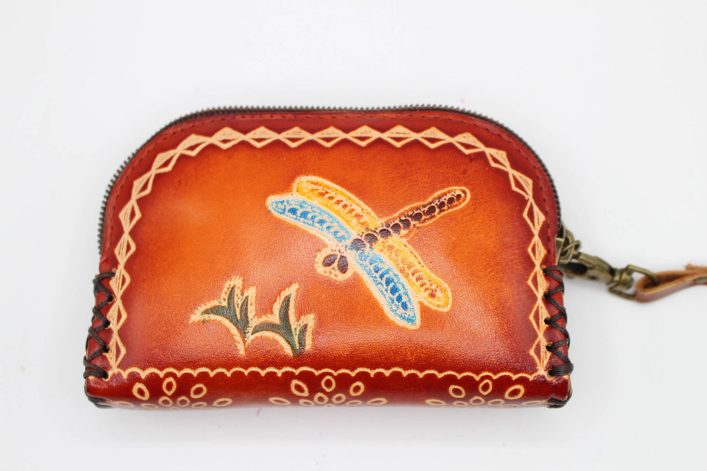 Handmade Dragonfly Wristlet leather coin purse wallet