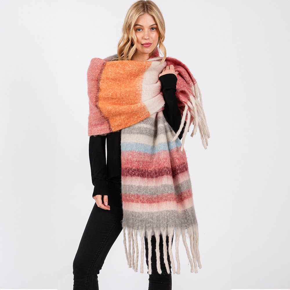 Brushed Multi Color Stripe Scarf