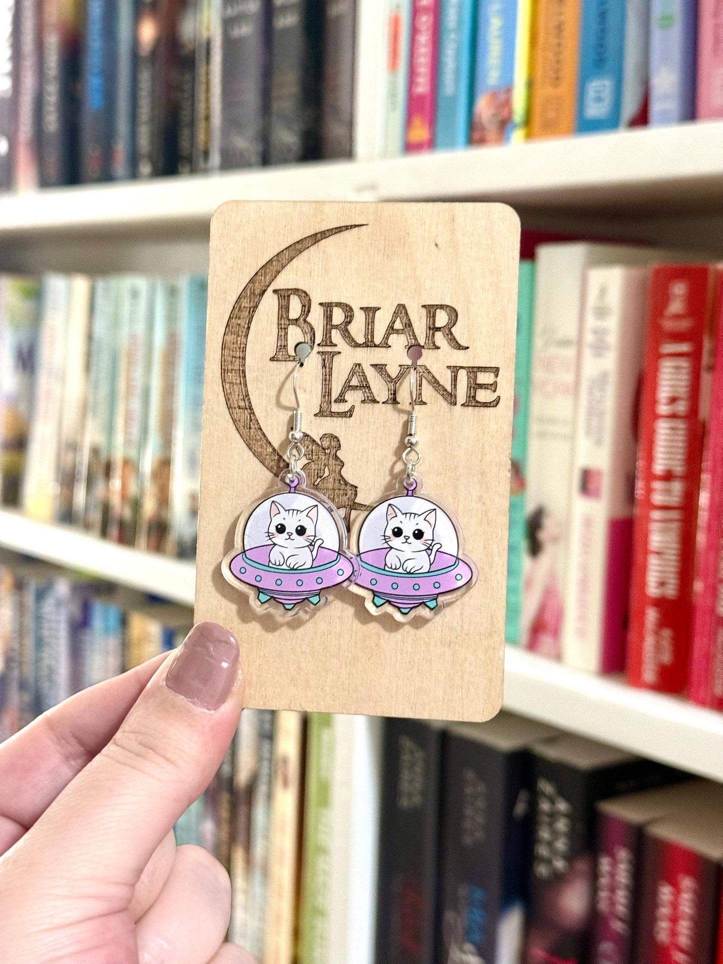 Space Cat and Spaceship Earrings for Booklovers