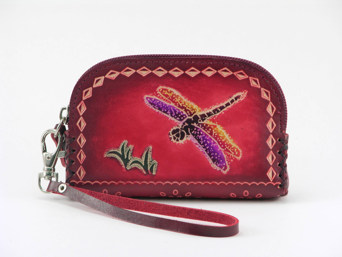 Handmade Dragonfly Wristlet leather coin purse wallet