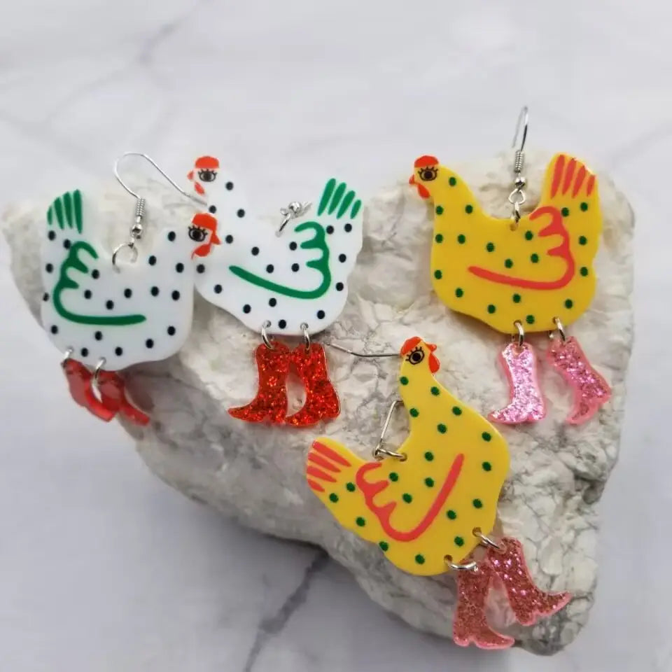 Glitter Chicken and Boot Earrings