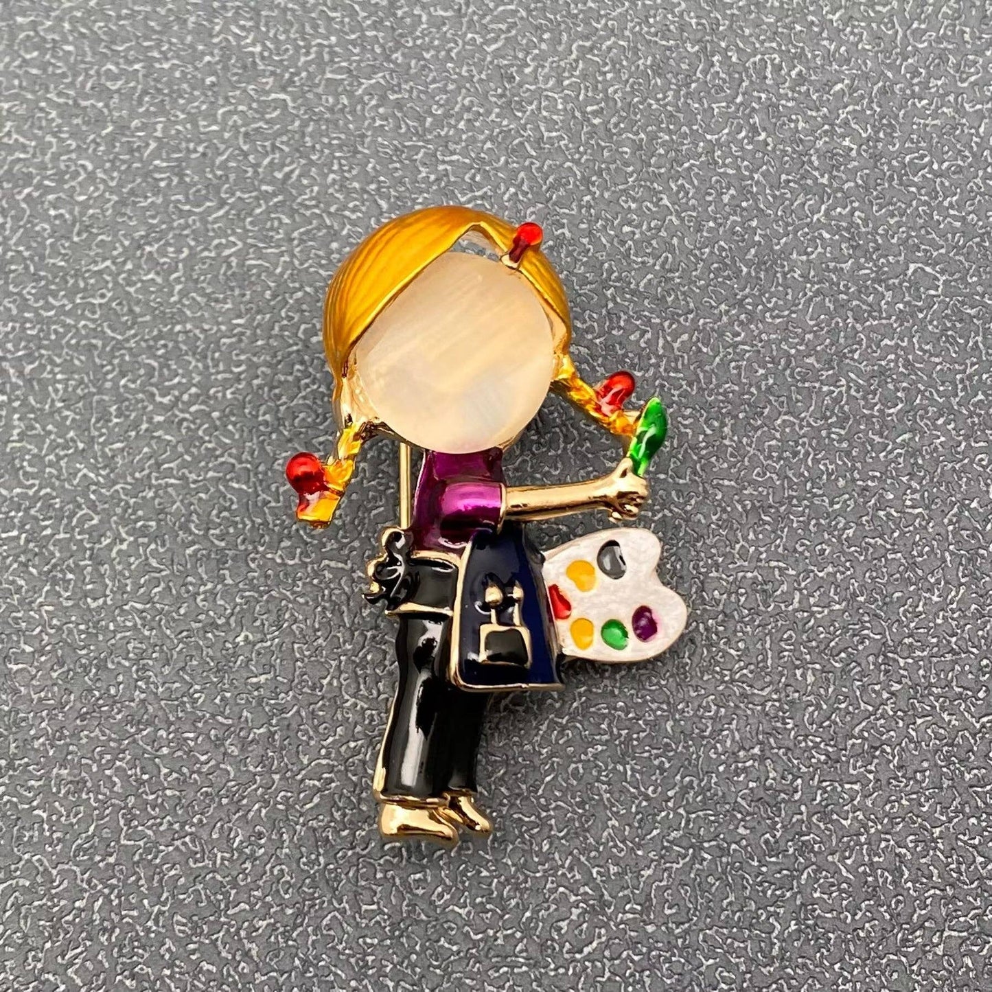 Enamel Little Girl Painter Brooch